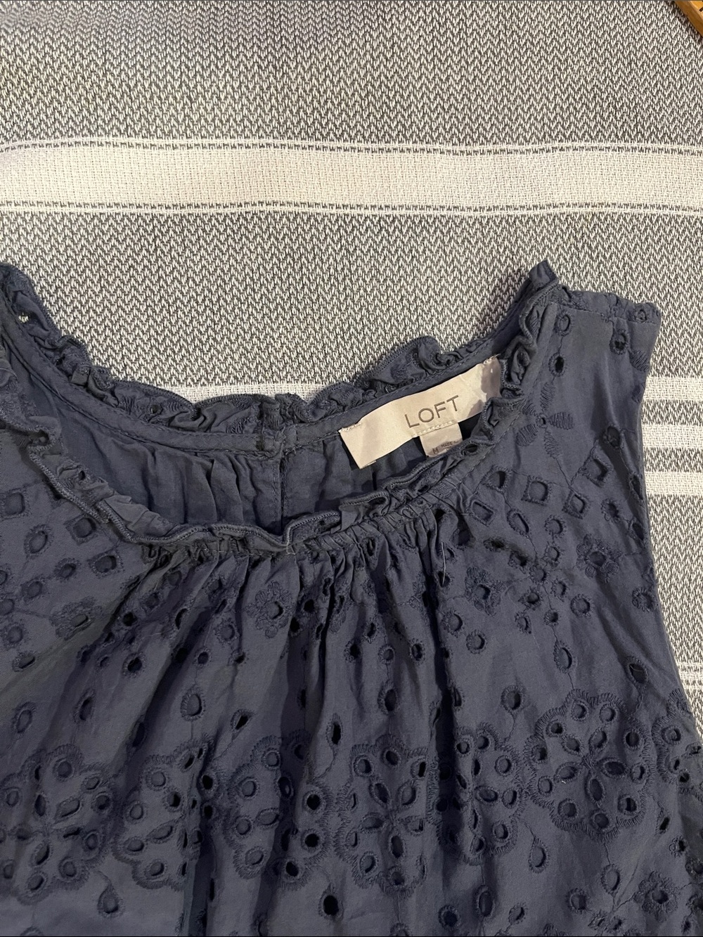 LOFT Navy Blue Eyelet Tiered Sleeveless Dress - Picture 4 of 11